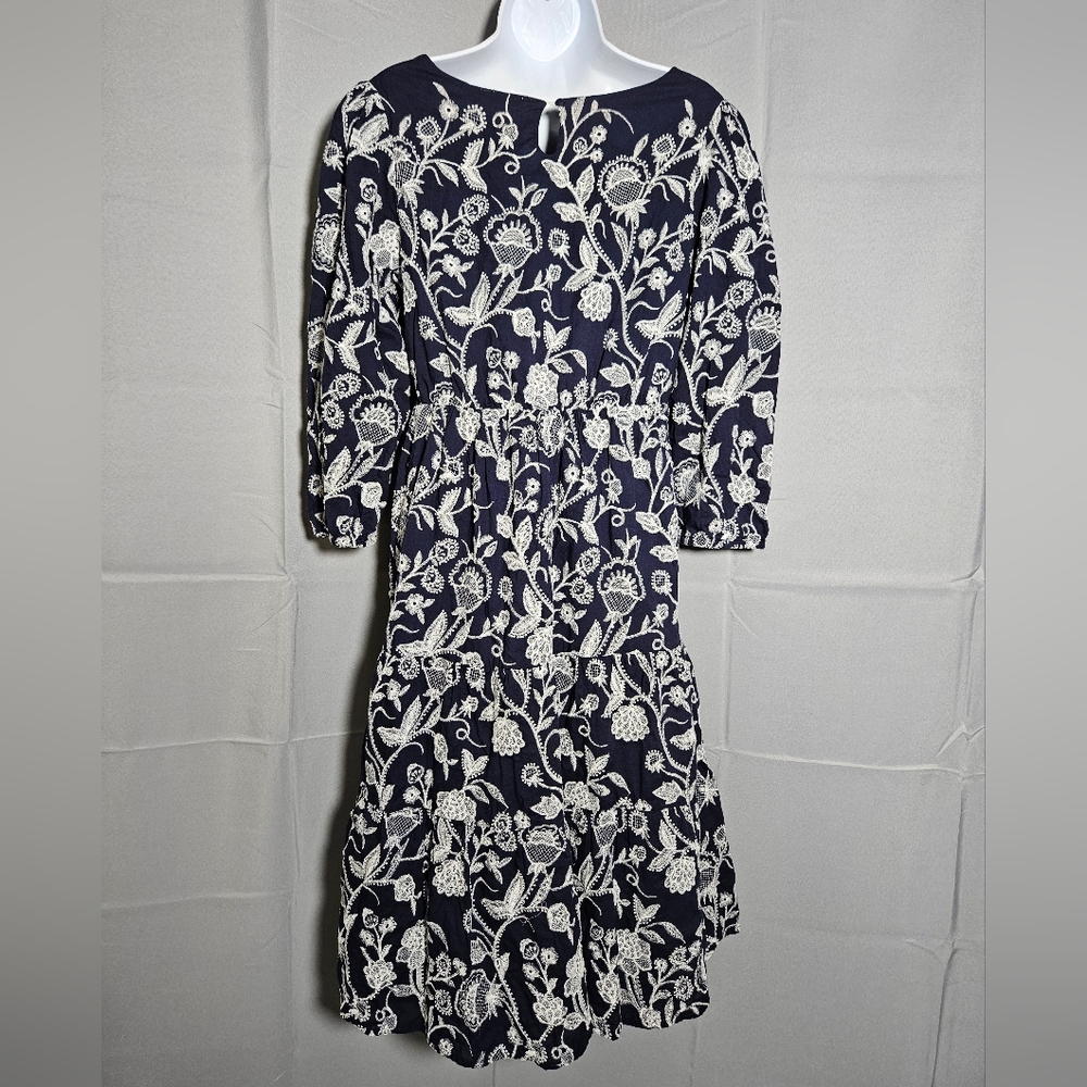 Soft Surroundings Tilda Whimsy Floral Navy Embroidered Boho Tiered Midi Sz M - Picture 7 of 11